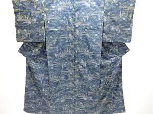 ヱ霞に草花模様織り出し本場泥大島紬着物